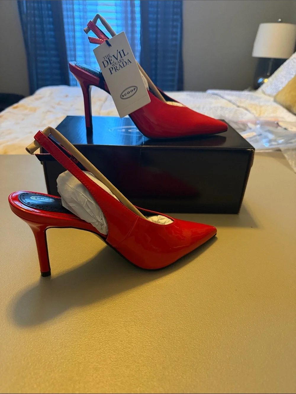 Red Patent Pointed-Toe Slingback Heels